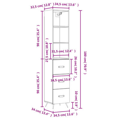 vidaXL Visoka komoda crna 34,5 x 34 x 180 cm od konstruiranog drva