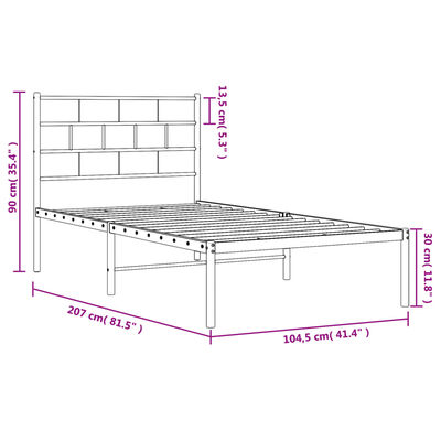 vidaXL Metalni okvir za krevet s uzglavljem crni 100x200 cm