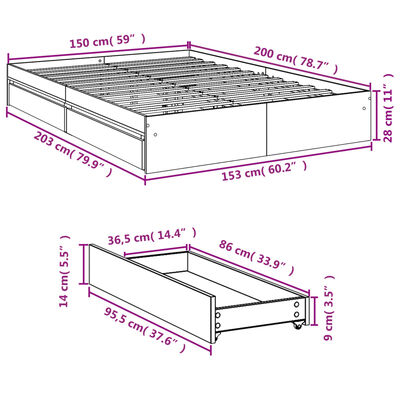 vidaXL Okvir kreveta s ladicama boja hrasta 150x200 cm drveni