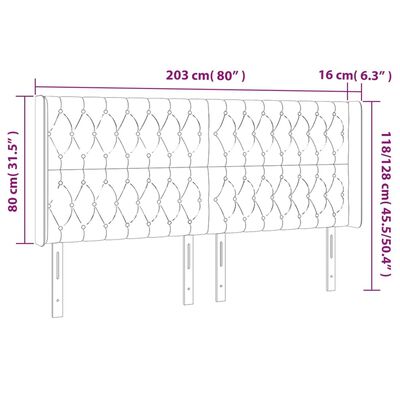 vidaXL LED uzglavlje svjetlosivo 203 x 16 x 118/128 cm baršunasto