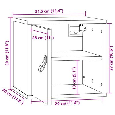 vidaXL Zidni ormarić crni 31,5 x 30 x 30 cm od masivne borovine