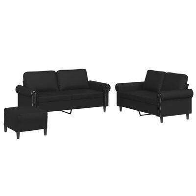 vidaXL 3-dijelni set sofa s jastucima crni od umjetne kože