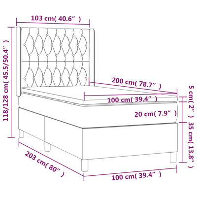 vidaXL Box spring krevet s madracem svjetlosivi 100x200 cm baršunasti