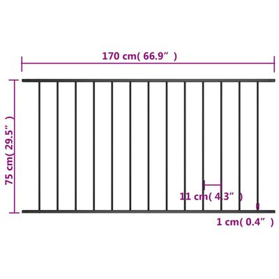 vidaXL Panel za ogradu od čelika obloženog prahom 1,7 x 0,75 m crni