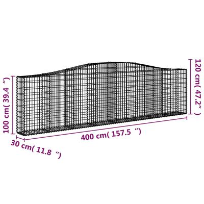 vidaXL Lučne gabionske košare 7 kom 400x30x100/120cm pocinčano željezo