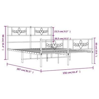 vidaXL Metalni okvir kreveta uzglavlje i podnožje bijeli 150 x 200 cm