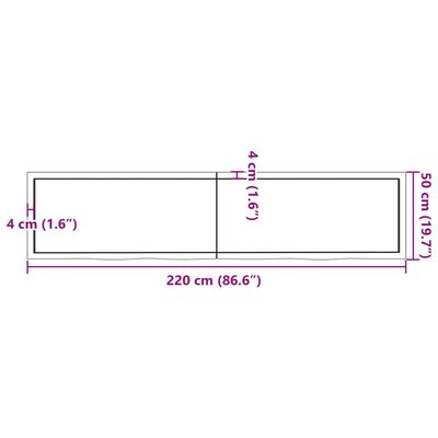 vidaXL Kupaonska radna ploča 220x50x(2-6) cm netretirano masivno drvo