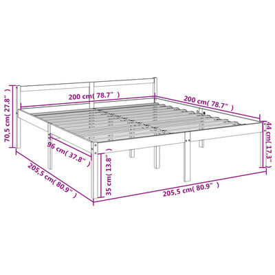 vidaXL Krevet za starije osobe sivi 200 x 200 cm od masivne borovine