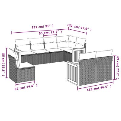 vidaXL 8-dijelni set vrtnih sofa od poliratana s jastucima sivi