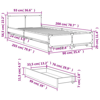 vidaXL Okvir za krevet s ladicama boja hrasta 90x200 cm