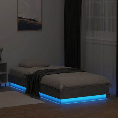 vidaXL Okvir za krevet s LED svjetlima siva boja betona 90 x 200 cm