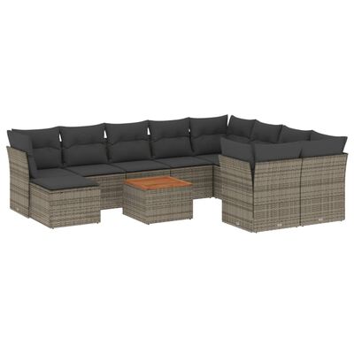 vidaXL 11-dijelni set vrtnih sofa od poliratana s jastucima sivi