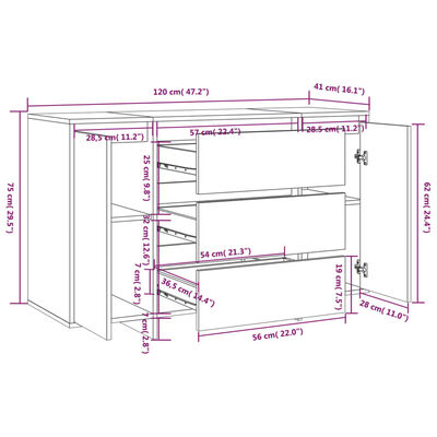 vidaXL Komoda s 3 ladice crna 120 x 41 x 75 cm konstruirano drvo