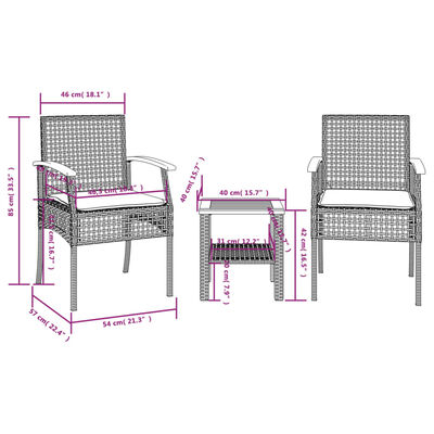 vidaXL 3-dijelni bistro set s jastucima poliratan i drvo bagrema bež