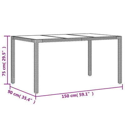 vidaXL Vrtni stol sa staklenom pločom smeđi 150x90x75 cm od poliratana