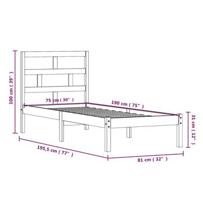 vidaXL Okvir za krevet od masivnog drva 75 x 190 cm 2FT6 jednokrevetni