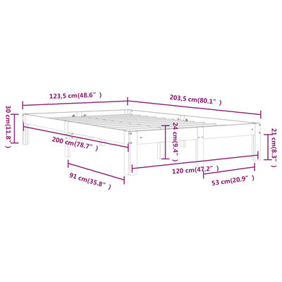 vidaXL Okvir za krevet od masivne borovine 120 x 200 cm