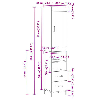 vidaXL Visoka komoda crna 34,5 x 34 x 180 cm od konstruiranog drva