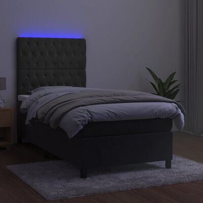 vidaXL Krevet box spring s madracem LED tamnosivi 90x190 cm baršun