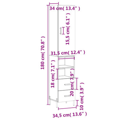 vidaXL Visoka komoda hrasta sonome 34,5x34x180cm od konstruiranog drva