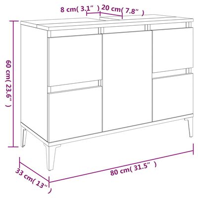 vidaXL Ormarić za umivaonik crni 80 x 33 x 60 cm konstruirano drvo