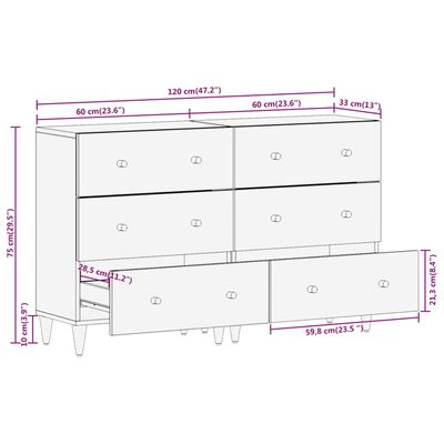 vidaXL Bočni ormarići 2 kom 60 x 33 x 75 cm od masivnog drva manga