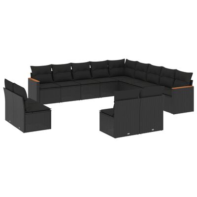 vidaXL 13-dijelni set vrtnih sofa s jastucima poliratan crni