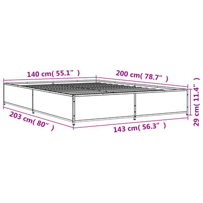 vidaXL Okvir kreveta smeđi hrast 140x200cm konstruirano drvo i metal