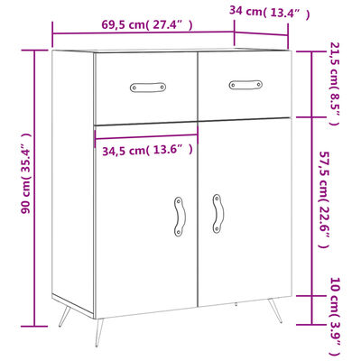 vidaXL Komoda crna 69,5 x 34 x 90 cm od konstruiranog drva