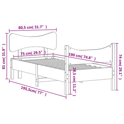 vidaXL Okvir kreveta bez madraca voštano smeđi 75 x 190 cm od borovine