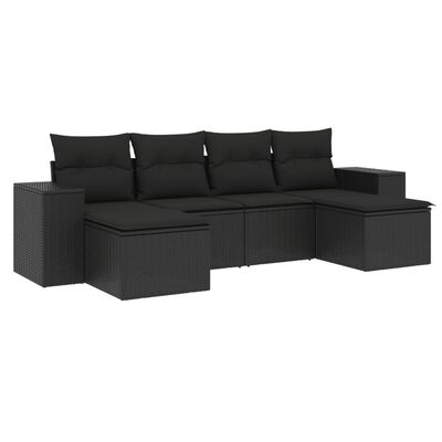 vidaXL 6-dijelni set vrtnih sofa s jastucima crni od poliratana