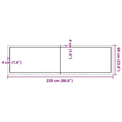 vidaXL Stolna ploča tamnosmeđa 220x60x(2-6) cm tretirana hrastovina