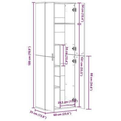 vidaXL Visoka komoda siva boja hrasta 60x35x180 cm konstruirano drvo