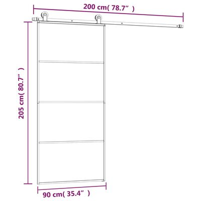 vidaXL Klizna vrata s priborom 90 x 205 cm od ESG stakla i aluminija