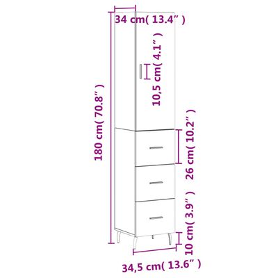 vidaXL Visoka komoda boja hrasta 34,5x34x180 cm od konstruiranog drva