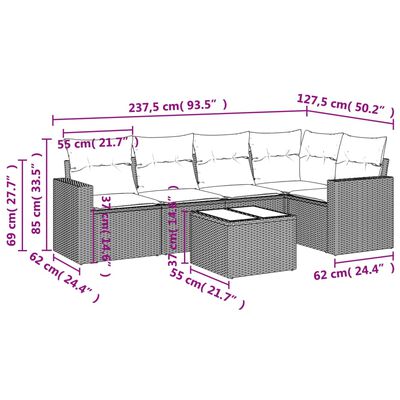 vidaXL 6-dijelni set vrtnih sofa s jastucima crni od poliratana