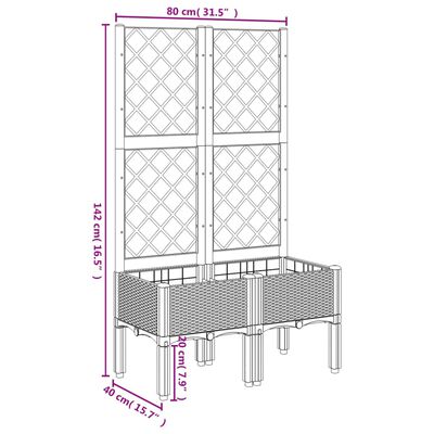 vidaXL Vrtna sadilica s rešetkom bijela 80 x 40 x 142 cm PP