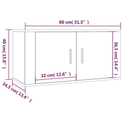 vidaXL Zidni TV ormarići 2 kom siva boja betona 80x34,5x40 cm