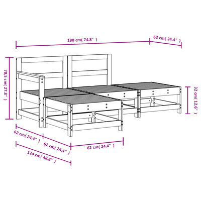 vidaXL 4-dijelna vrtna garnitura od masivne borovine bijela