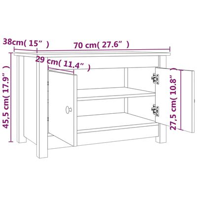 vidaXL Ormarić za cipele crni 70 x 38 x 45,5 cm od masivne borovine