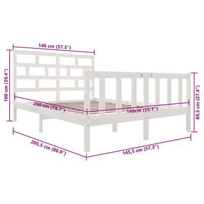 vidaXL Okvir za krevet od masivne borovine bijeli 140 x 200 cm