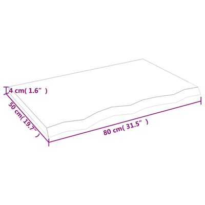 vidaXL Stolna ploča svjetlosmeđa 80x50x(2-4) cm tretirana hrastovina