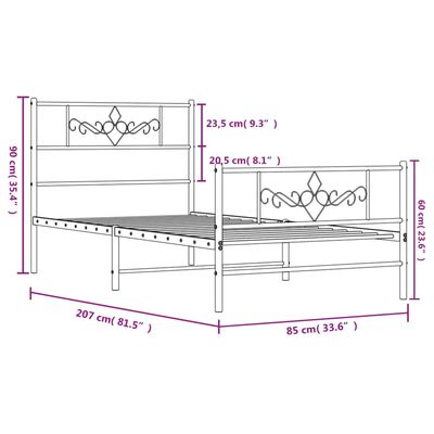 vidaXL Metalni okvir kreveta uzglavlje i podnožje bijeli 80x200 cm