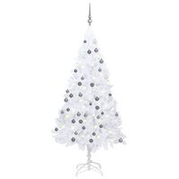 vidaXL Umjetno osvijetljeno božićno drvce i kuglice bijelo 150 cm PVC
