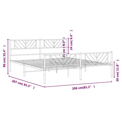 vidaXL Metalni okvir kreveta uzglavlje i podnožje bijeli 200x200 cm