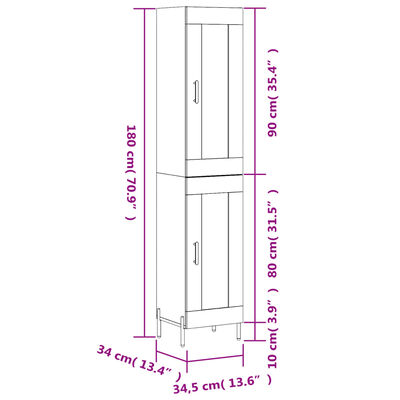 vidaXL Visoka komoda sjajna bijela 34,5x34x180 cm konstruirano drvo