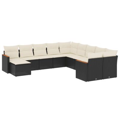 vidaXL 11-dijelni set vrtnih sofa od poliratana s jastucima crni