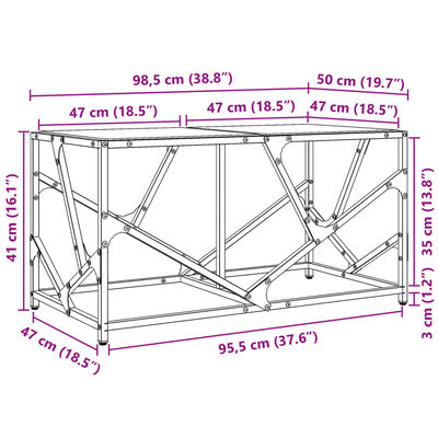 vidaXL Stolić s prozirnom staklenom površinom 98,5x50x41 cm čelik