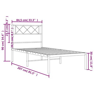 vidaXL Metalni okvir za krevet s uzglavljem crni 80x200 cm