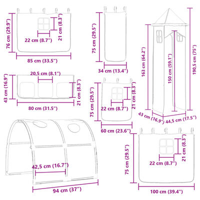 vidaXL Krevet na kat s toboganom i zavjesama plavi 80 x 200 cm